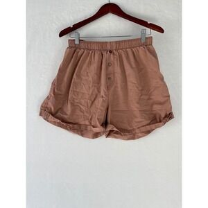 Free People Sz Sm Sunday Morning Pink Cotton Boxer Lounge Shorts Elastic Waist
